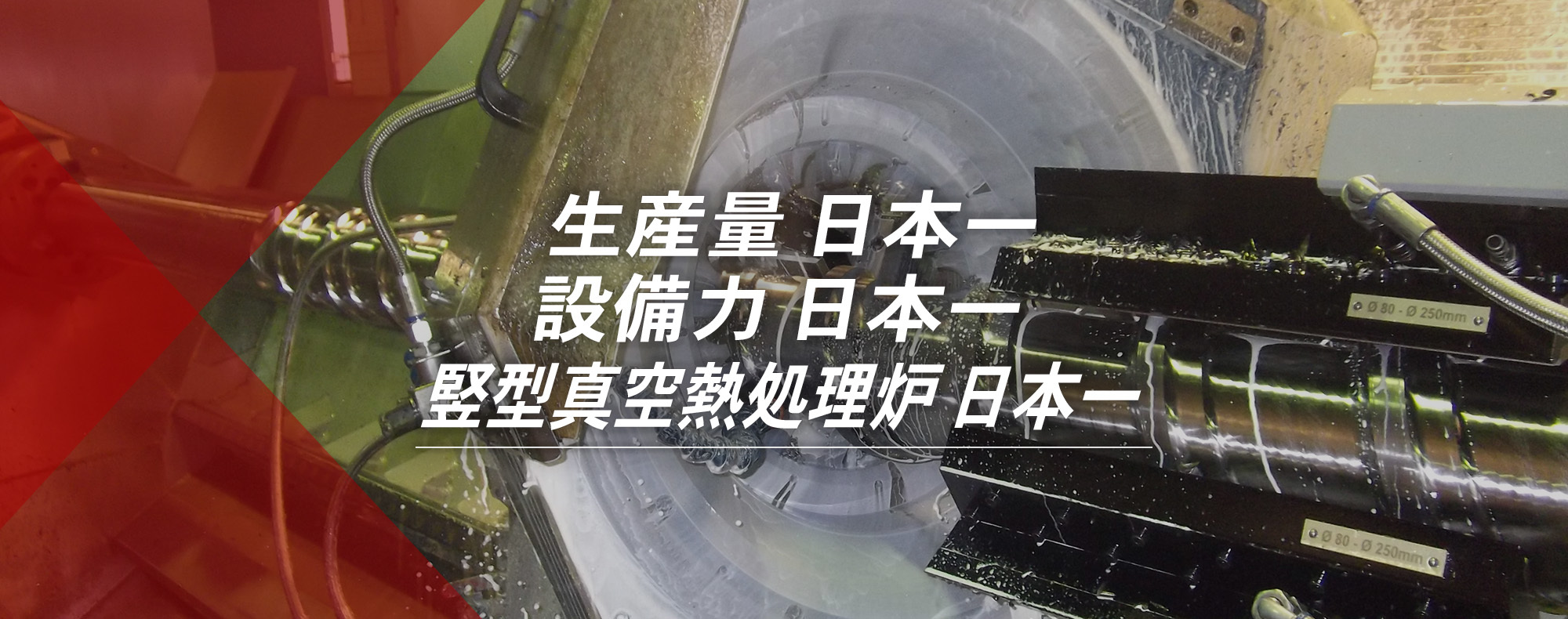 生産量　日本一、設備力　日本一、縦型真空熱処理炉　日本一